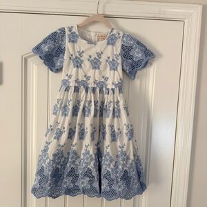 Ivy City Co White Dress with Blue Floral Embroidery